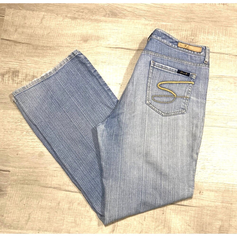 Seven 7 Premium Flare Jeans Womens Size 14 Blue Distressed Denim Stretch
